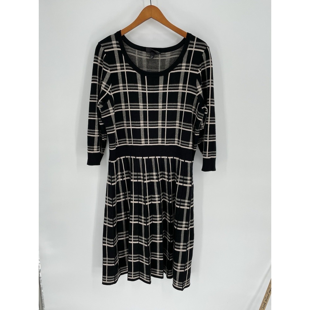 Lane Bryant Women 14/16 Sweater Dress Black White Plaid Long Sleeve Stretchy‎